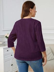 SHEIN Clasi Plus Size Women Textured Knit Jacket, Autumn/Winter - Purple - View 2