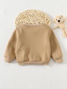 Cozy Pixies Baby Girl Cartoon 3D Plush Bow & Bear Pattern Crew Neck Long Sleeve Soft Warm Sweatshirt, Suitable For Autumn/Winter