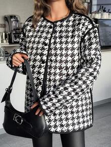 EURMUSE Veste d'hiver ample à manches longues et boutonnage simple en motif pied-de-poule pour femmes