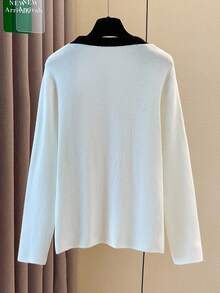 SHEIN Clasi Áo khoác cardigan viền khối màu tối giản, giản dị cỡ lớn, mùa thu - Đen và trắng - Xem 2