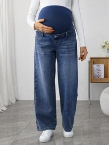 SHEIN Maternity Casual Versatile High Waist Loose Pocket Jeans