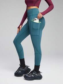 Innovista 户外柔软运动紧身裤，银钩高腰V腰提臀，日常休闲瑜伽HIIT训练，办公室健身房通用，高弹力紧身裤，运动裤，秋季服装，多功能口袋露营裤，舒适运动功能网眼拼接，透气镂空，防蹲显瘦，有氧户外运动，防紫外线，防汗，秋季新款女装秋冬运动服，实用时尚 - 墨綠色 - 查看 11