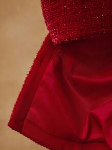 MOTF PREMIUM 粗花呢撞色毛茸茸露肩大衣 - 紅色 - 查看 7