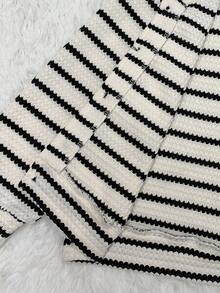 Genkimix Kids 2pcs/Set Toddler Boys' Autumn New Striped Collar Long Sleeve Button-Up Shirt Top And Straight Leg Casual Pants Set, Stylish Street Fashion Outfit Fall Winter - Black and White - View 8