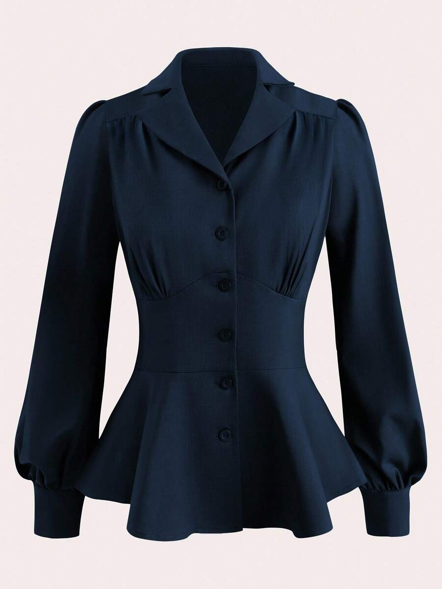 SHEIN Clasi Camisa profesional de alta calidad con cuello para mujer talla grande, color albaricoque, para otoño/primavera - Azul - Ver 1