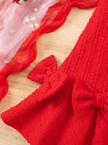 Váy nơ dệt kim màu đỏ dễ thương và thanh lịch cho bé gái - Đỏ - Xem 5