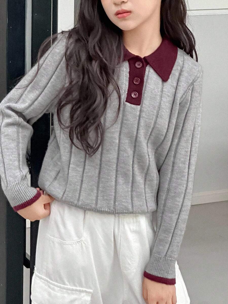 Dazy Kids 青少年女孩日常休闲毛衣，秋季 - 灰色 - 查看 1