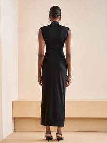 Zivah 2025 年秋季新款音乐节、复活节、圣帕特里克节、西部风、游牧风、生日派对、毕业季、学院风、学生装、日常休闲、基本百搭、休闲、度假、邮轮旅行、海滩、日光浴、病毒式传播、街头服饰、婚礼宾客波西米亚风、通勤、早午餐、机场、派对和节日服装优雅无袖超长紧身连衣裙，黑色闪亮亮片刺绣面料 - 黑色 - 查看 2