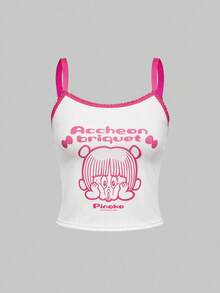 Black Jack X ROMWE Cute Cartoon And Letter Graphic Ringer Wireless Bra & Briefs Set For Women - Multicolor - View 8