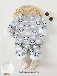 Cozy Pixies 2 pezzi Set di abbigliamento casual da casa per bambino maschio, con maglioncino girocollo a maniche lunghe con stampa di animali cartoni animati e pantaloni jogger in vita elastica