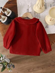 SHEIN Girls' Corduroy Woven Jacket, Solid Color, Popular Baby Girl Clothing, Spring/Autumn/Winter - Red - View 2