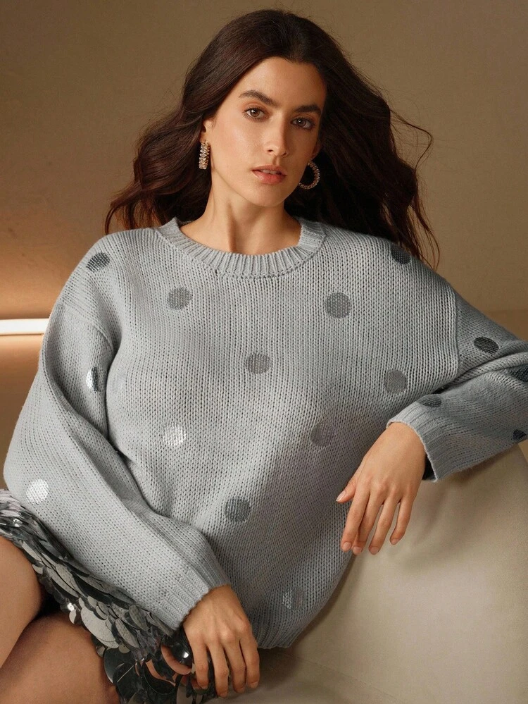 Nuevo suéter de mujer de lana con lunares y lámina dorada para otoño/invierno, elegante prenda para capas, de moda y versátil