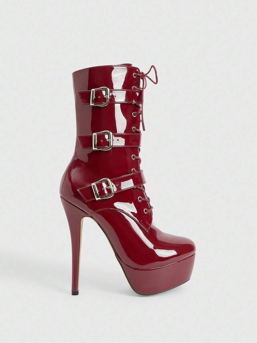 Cuccoo CUCCOO LuxiPop Botas de tobillo con plataforma alta, tacón fino y versátil, con cremallera lateral, adecuadas para Navidad, Halloween, festivales de música y otoño