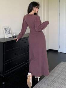 DAZY Damen Set aus einfarbigem, minimalistischem Langarm-Top und Rock, 2-teilig - Violett - Übersicht 3