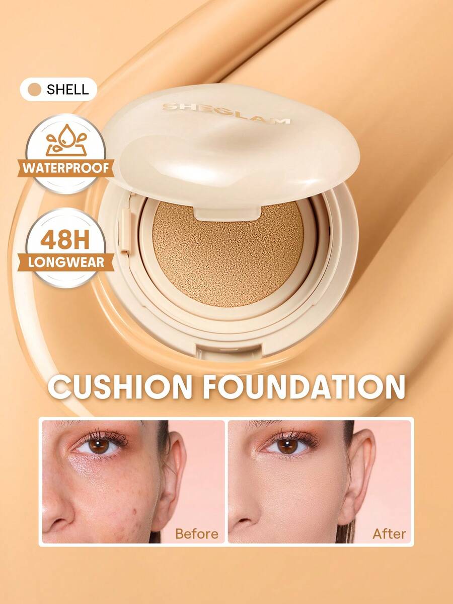 SHEGLAM Lock & Go Long-Lasting Cushion Foundation-Shell Brand Beauty Makeup Face Paint Cosmetic For Women Girls Perfect For Winter Spring Ideal For Y2K Fancy Fashion Suitable For Birthday Gift Party Ready Best Color - Shell - View 1