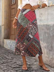 Brillora 女士度假雪纺佩斯利花卉印花鱼尾中长裙 - 彩色 - 查看 1