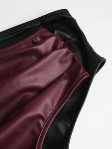 Sweetra 2 件套女士秋季性感褶皱弹力面料修身通勤百搭衬衫套装，酒红色和黑色 - 彩色 - 查看 6