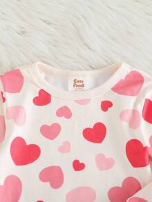 Cozy Pixies Off-White Autumn Cute Lounge Baby Girl Heart Shaped Set,Soft Knit Long Sleeve Crew Neck Top And Elastic Waist Pants Two Piece Pajama Snug Fit Clothing - Baby Pink - View 5