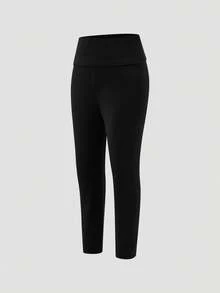 Young Girls Casual Versatile Comfortable Letter & Graphic Print Solid Color Leggings - Black - View 3