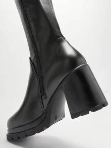 Solezae Bốt cao đến đầu gối đế chunky co giãn thoải mái dành cho nữ - màu đen - Xem 5