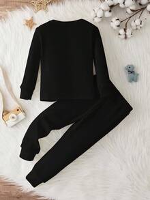 SHEIN Young Boy Casual Minimalist Halloween Spider Cute Cartoon Slim Fit Crew Neck Long Sleeve Pants Thermal Lined Thick Pajamas, Suitable For Autumn/Winter - Multicolor - View 3