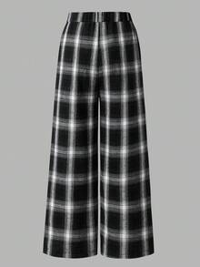 青少年女孩格子裤，适合日常通勤、休闲、上学和聚会，秋季 - 黑色 - 查看 2