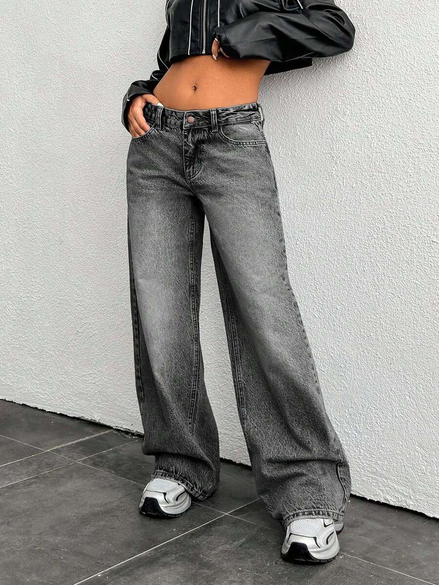 EURMUSE LOW RISE WIDELEG VINTAGE WASK Y2K JEAN - Light Grey - View 1