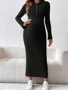 SHEIN Maternity Front Button Up Solid Color Casual Long Sleeve Sweater, For Winter