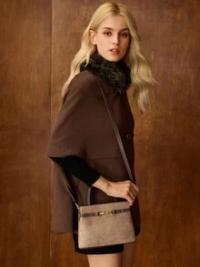 MOTF PREMIUM 通勤时尚纯色鳄鱼压纹金属扣装饰手提包，女士优雅包 - 淺灰色 - 查看 7