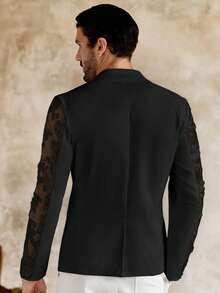 HIMLAND Áo khoác blazer nam phối ren, kiểu dáng thường ngày, đa năng, thích hợp đi làm, đi nghỉ mát, đi biển, làm quà tặng cho chồng/bạn trai, phong cách đơn giản, thời trang. - màu đen - Xem 2