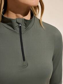 Exploreva Conjunto de top y pantalones de unicolor para mujer para exteriores - Verde militar - Ver 2
