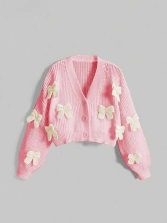 Kawaii Cárdigan con lazo 3D lindo para mujer de talla grande