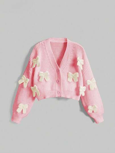 Kawaii Cárdigan con lazo 3D lindo para mujer de talla grande