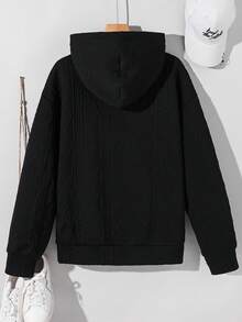 SHEIN 青少年男孩極簡冬季衛衣，紋理字母印花長袖，休閒返校風格，柔軟秋季 Y2K 衛衣，適合日常穿著 - 黑色 - 查看 2
