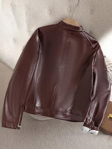 SHEIN Clasi 大码休闲保暖连帽拉链外套，秋冬季，带口袋，舒适保暖，2025新款，大码女式长袖口袋休闲外套，冬季，复古，外出，办公室，秋季，优雅，办公室，新年圣诞节 - 酒紅色 - 查看 12