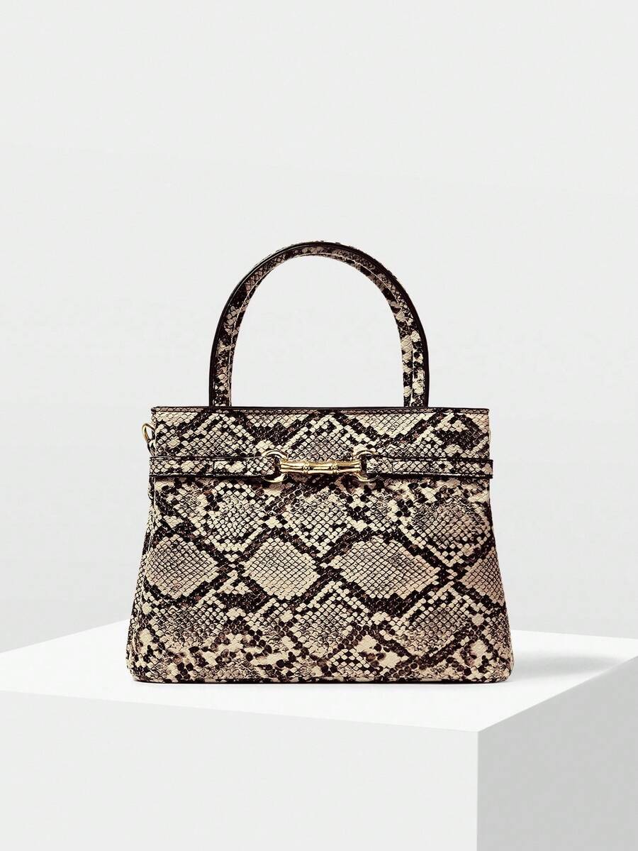 MOTF PREMIUM COMMUTER CHIC SOLID COLOR CROCODILE EMBOSSED METAL BUCKLE DECOR HANDBAG, WOMEN ELEGANT BAG - apricot yellow - View 2