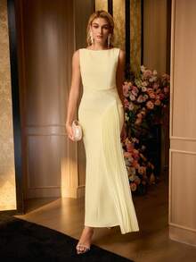 MOTF Soiréza WOMEN'S LIGHT PLEATED GATHERED DESIGN CASUAL DRESS - Yellow - View 5