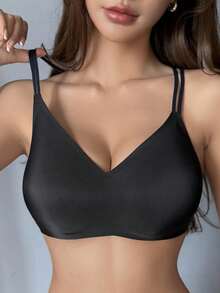 DAZY 1pc Wireless Criss-Cross Back Minimalist Lift Bra For Women Lingerie For Women - Black - View 4