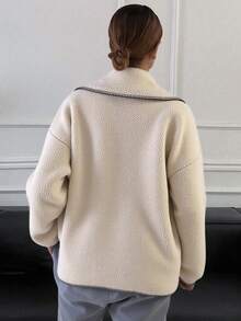Livesso Chaqueta de bolsillo con forro de borreguito sintético de ajuste regular para mujer, abrigos de mujer de otoño - Beis - Ver 2