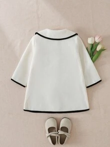 Elladie kids 1pc Young Girl' Comfortable Casual Elegant Contrast Collar Button Front Pocket Long Sleeve Jacket, Suitable For Autumn/Winter Daily Wear Fall - Multicolor - View 2
