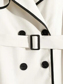 GlowEve Damski dwurzędowy płaszcz typu trencz z kontrastowym kołnierzem, ściągany w talii, elegancki francuski styl, odpowiedni na co dzień, do pracy, na święta, w kolorze beżowo-morelowym, z długim rękawem, na jesień/zimę - Morela - Zobacz 4