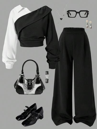 Sparklyn Teenage Girls Casual Elegant T-Shirt & Shirt Set, Ruffle Collar, Shirt Collar Design, Suitable For Autumn/Winter Outdoor, Walking, Shopping, Commuting, Can Be Paired With Jacket Fall