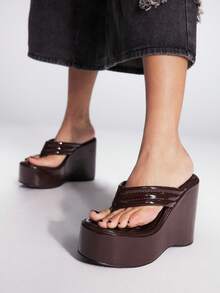 Sugerpunk 女士黑色铆钉厚底坡跟凉鞋 - 棕色 - 查看 3