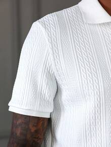 Manfinity CasualCool Men's White Geometric Striped Textured Casual Polo Shirt Polos For Men Men Clothes Men Polo Shirts Polo Shirts For Men Collar Polo T Shirt Men