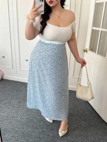 CovetEZ 大码假日休闲波西米亚风碎花裙 - 藍色 - 查看 2