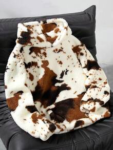 Manfinity Hypemode 男士街头时尚连帽衫，双面抓绒卫衣，天然皮革纹理设计，休闲日常、时尚派对、户外活动、休闲娱乐、节日礼物，男女通用奶牛印花Y2K拉链连帽衫，秋冬季长袖上衣 - 卡其色 - 查看 2