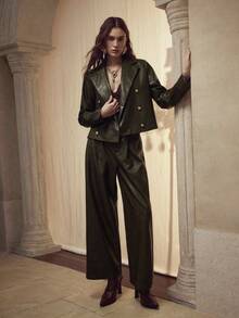 MOTF PREMIUM PU LEATHER DOUBLE BREASTED JACKET & WIDE LEG PANTS SET