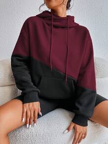 SHEIN Unity Women's Casual Contrast Color Drop Shoulder Long Sleeve Drawstring Sweatshirt, Autumn/Winter - Multicolor - View 5