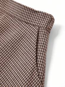 Ellevyn 女士 A 字棕色格子羊毛混纺半身裙，收腰设计，优雅日常通勤之选 - 卡其色 - 查看 6