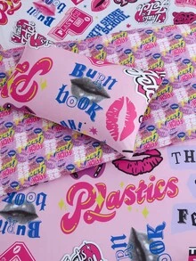 Mean Girls X SHEIN 3 pezzi Set biancheria da letto con stampa "Bad Girl" in materiale morbido e caldo, copripiumino colorato, adatto per letti singoli/matrimoniali/queen/king